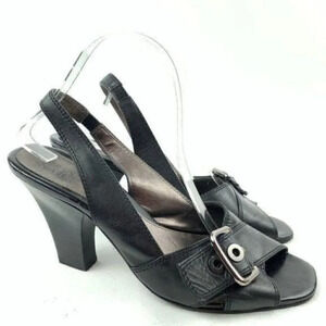 Franco Sarto heels 10 flight black leather chunky